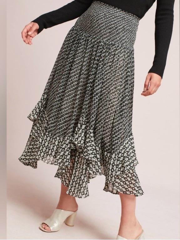 Anthropologie Akemi + Kin Theola Pull-On Ruffle Hem Maxi Skirt Tube Dress Size M